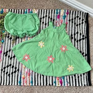 Kid Crew Green Yellow Orange Groovy Flower SunDress & Diaper Cover Baby 18 Mo